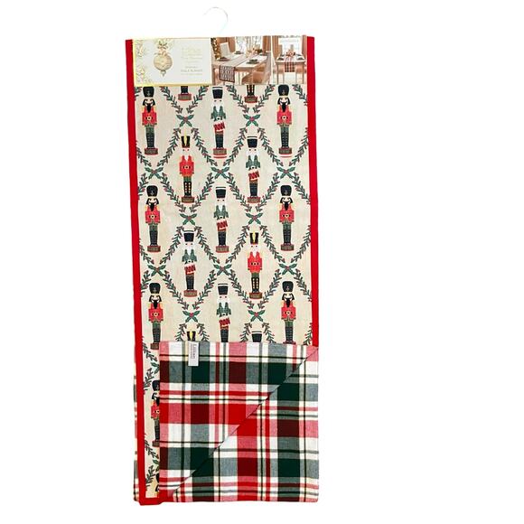 Lillian August Christmas Nutcracker Reversible Table Runner 14x72 Holiday Plaid - Picture 7 of 10